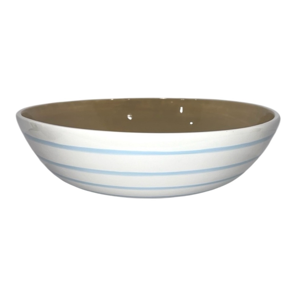 Coton Colors by Laura Johnson Stripe 13 Inch Bowl Blue White Tan Coastal Beach